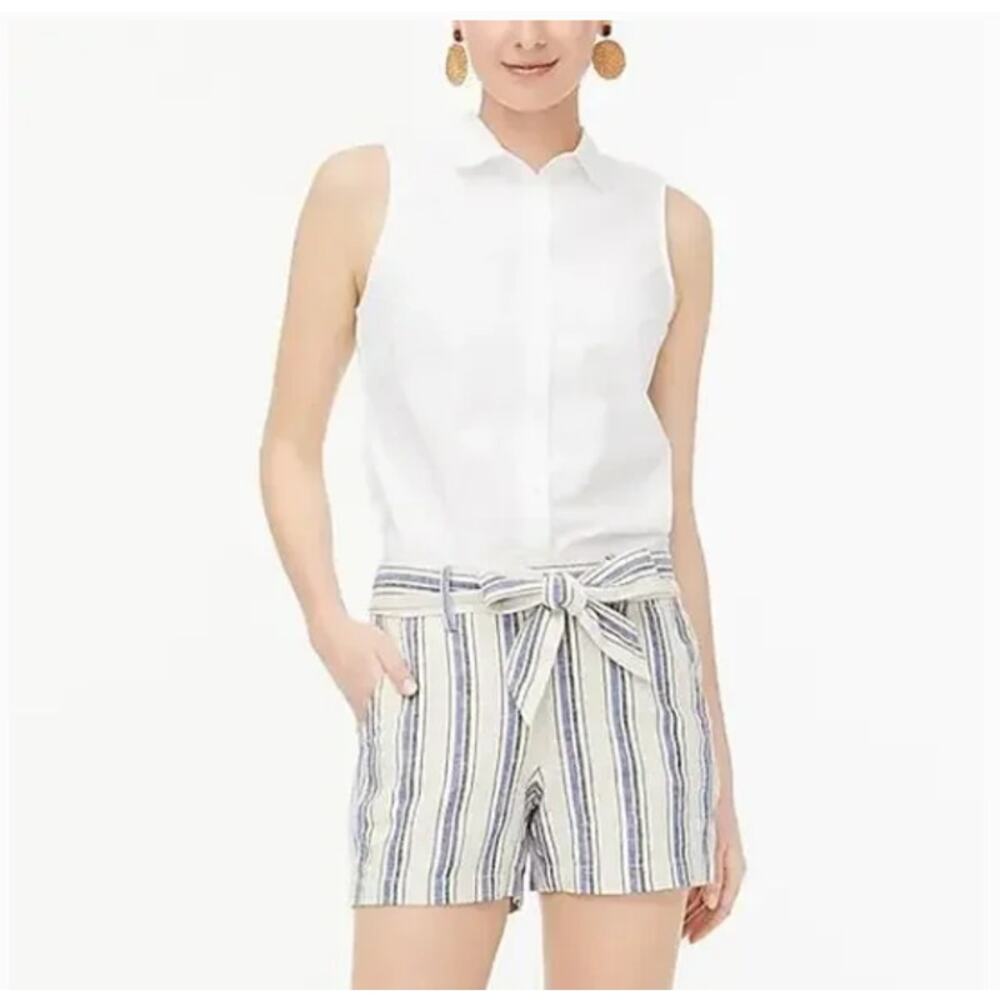 J. Crew Factory Stripe Linen Tie Waist Shorts Size Large